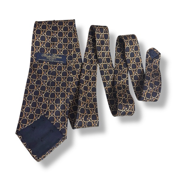 BROOKS BROTHERS Makers All Silk Tie - Black with Gold Bit Pattern